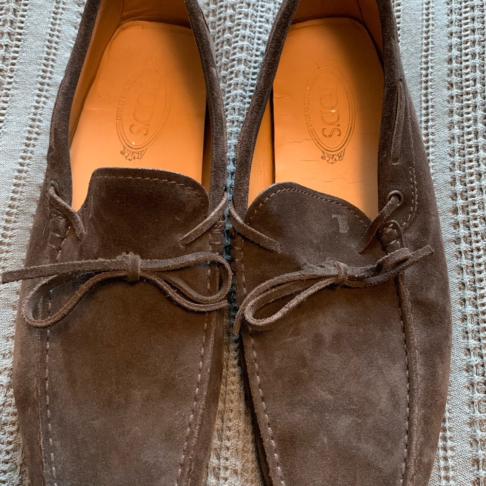 Tod's Brown Suede Loafers with Moccasin Stitching